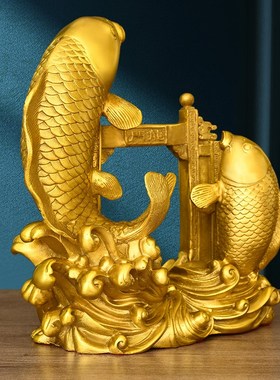 铜鱼跃龙门摆件黄铜鲤鱼跳龙门年年有余家居书房桌面装饰吉祥高升