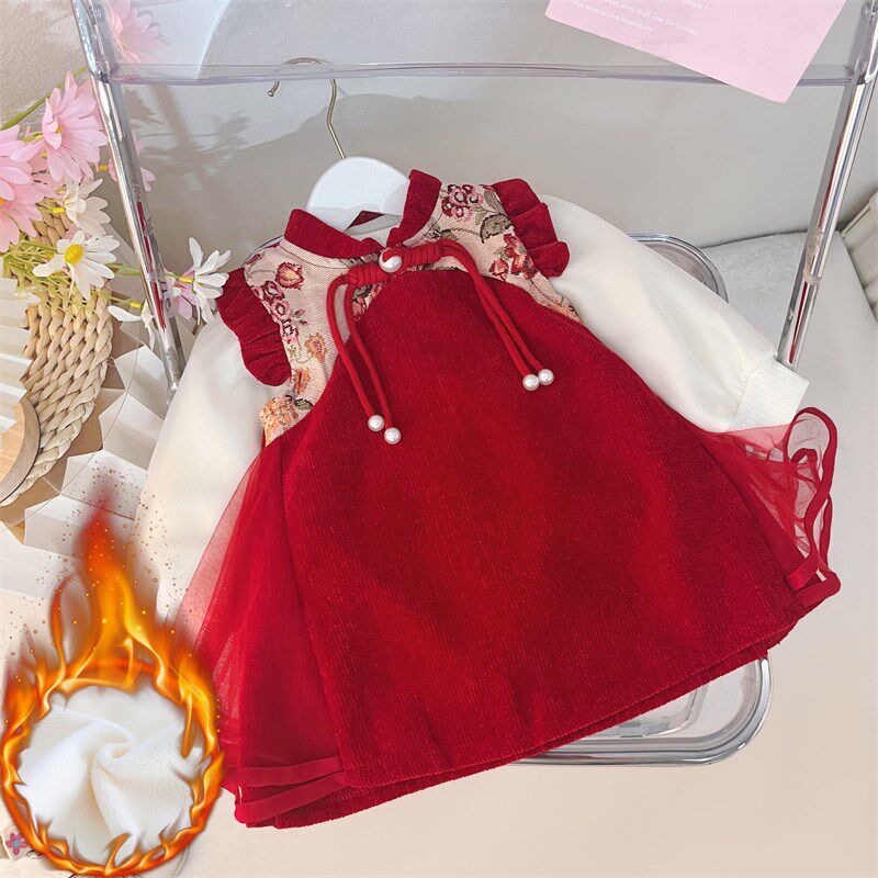 女童连衣裙周岁礼服冬装2024新款洋气宝宝旗袍抓周百日宴裙子秋冬