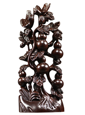 黑檀木雕五福临门摆件实木葫芦根雕家居客厅装饰开业乔迁工艺礼品