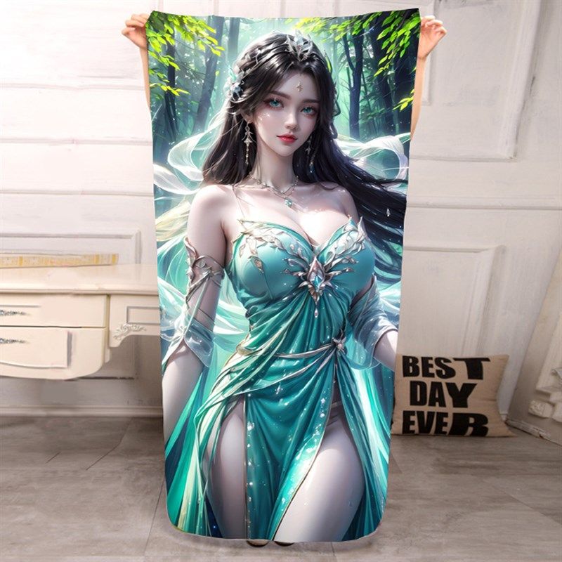 完美世界动漫火灵儿云曦柳神月婵美女浴巾沙滩巾毛巾手帕游戏周边