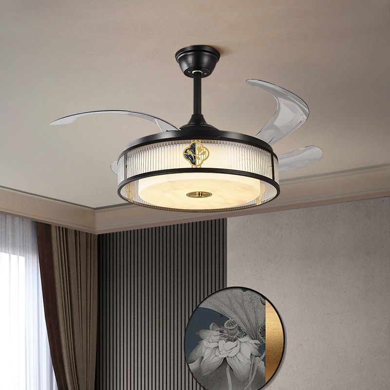 新中式餐厅隐形风扇灯带风扇的客厅饭厅灯风扇一体静音变频吊扇灯