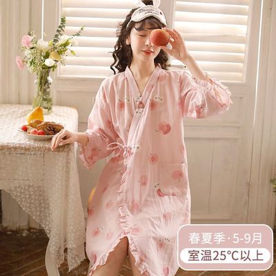睡袍女纯棉夏季浴袍日式和服浴衣女款睡裙夏款睡衣甜美大码家居服