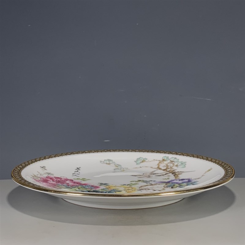 古玩瓷器收藏清代乾隆年制粉彩花鸟赏盘盘子摆件