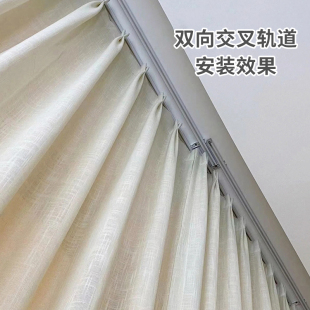 滑轮铝合金静音顶装 窗帘轨道滑轨交叉安装 挂钩滑道单双直轨防漏光