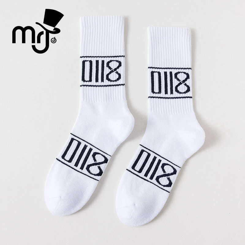 MRJ周杰伦原创品牌精梳棉无骨运动男女同款ins潮袜情侣款字母袜子