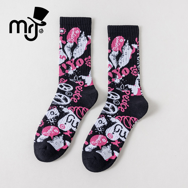 MRJ周杰伦原创品牌精梳棉无骨运动男女同款潮袜中筒情侣街头袜子