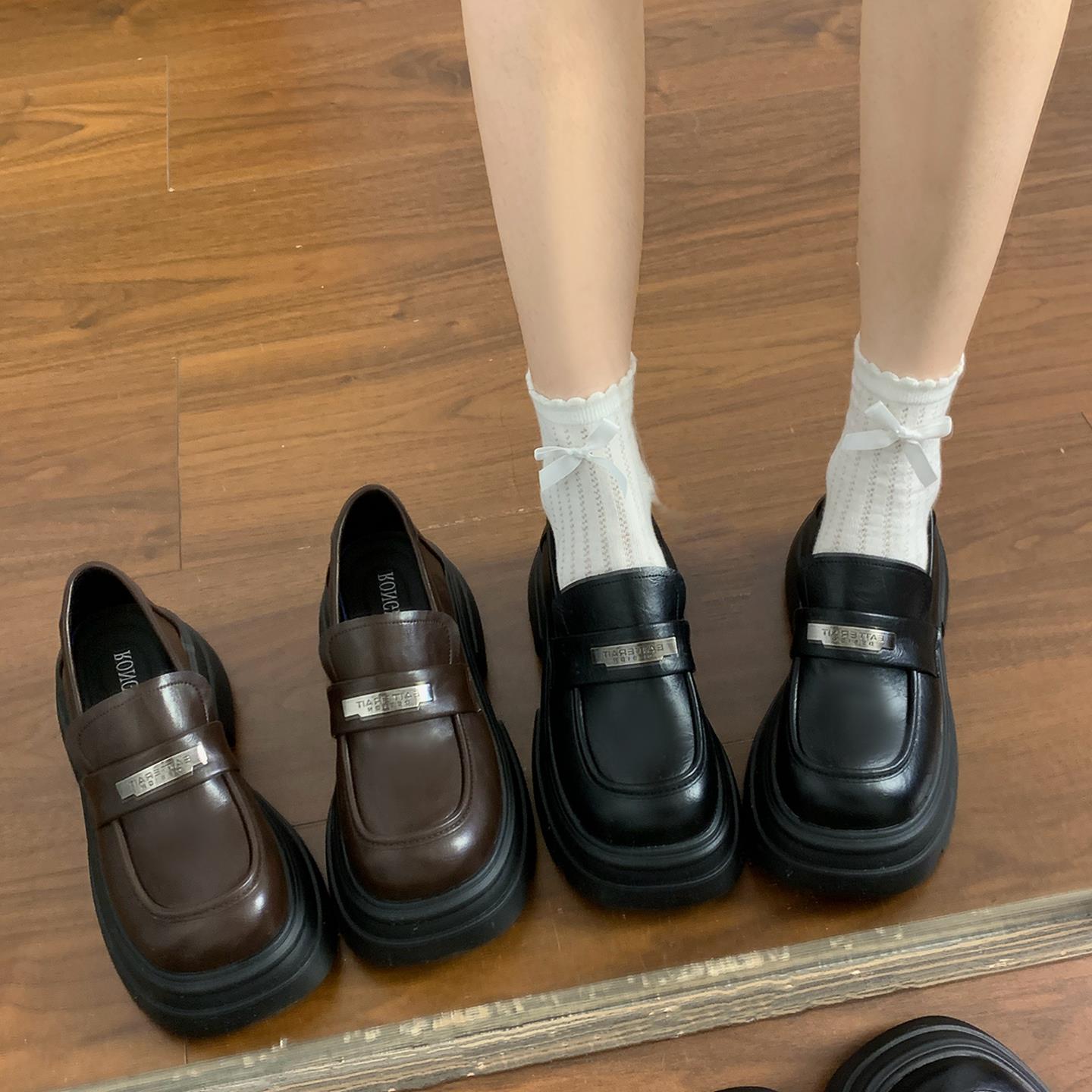厚底一脚蹬百搭小皮鞋女2025新款春秋季制服jk单鞋英伦风乐福鞋子
