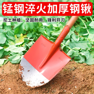 户外全钢大铁锹圆头农用锰钢铁锹木柄园艺钢锹铁敲方头锹铲头铁铲