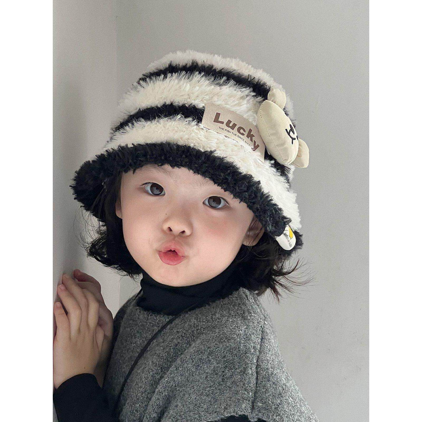 儿童假发帽子女短发一体时尚秋冬毛绒渔夫帽网红带头发自然全头套