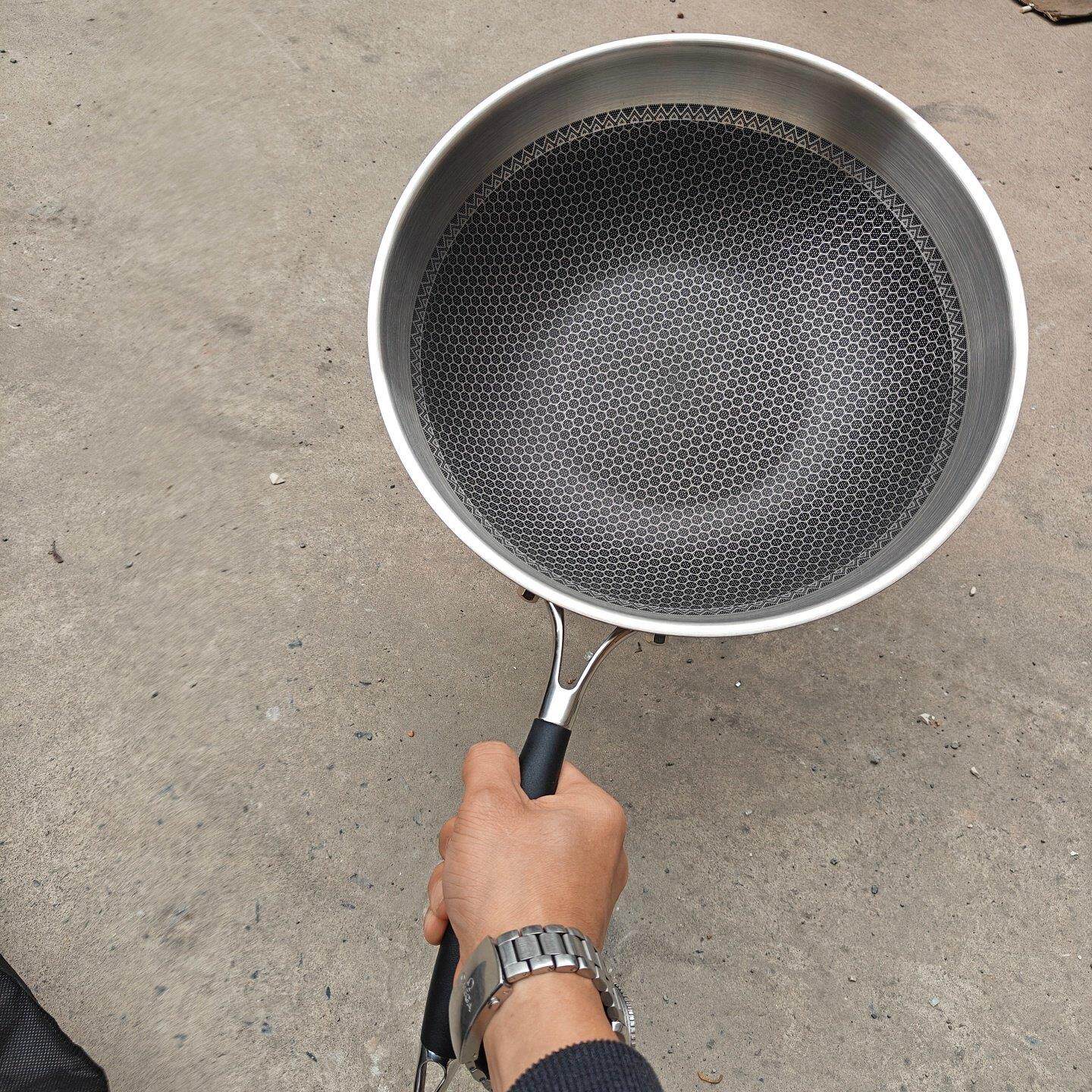 三层钢蜂窝涂层炒锅 不锈钢炒锅蜂窝涂层不粘 不锈钢炒锅