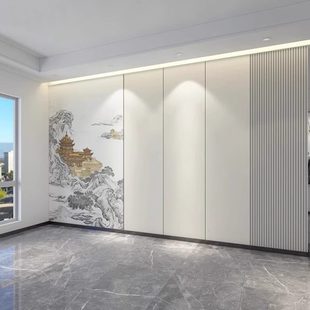 客厅沙发卧室壁布楼阁轻奢格栅线条墙纸 电视背景墙壁纸墙布新中式