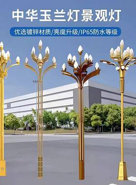 中华灯玉兰灯景观高杆灯6/8/10/12户外中式9火9头LED道路市政工程