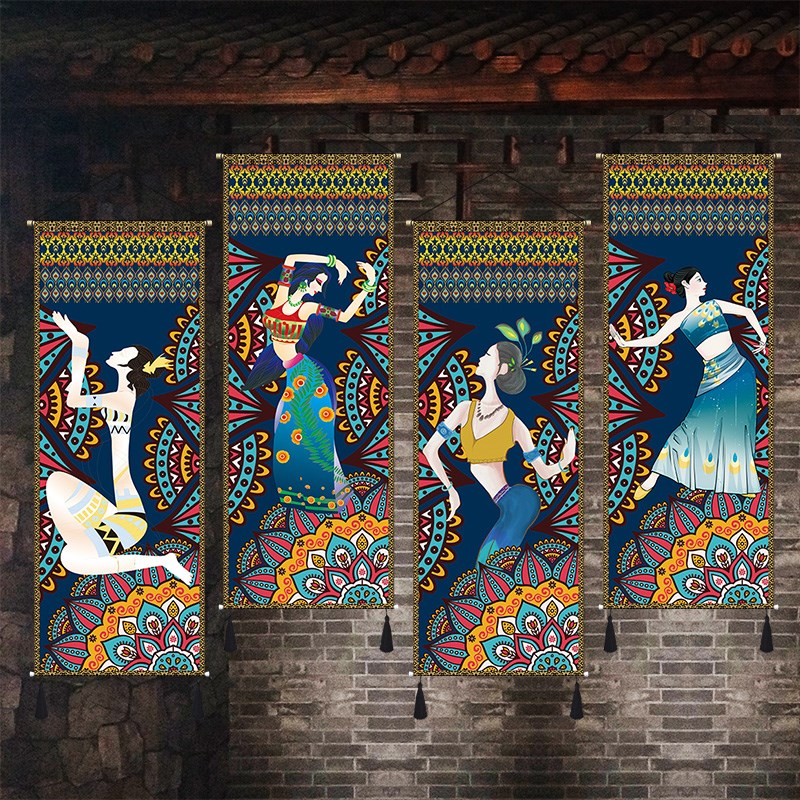 傣族民族风布艺挂画民宿装饰画饭店餐厅酒店学校布置挂布挂毯布画图片