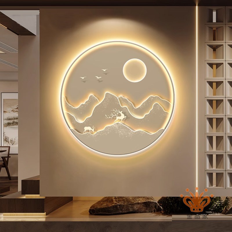 现代简约装饰画led氛围灯画玄关圆形挂画高级感整面发光卧室日出图片