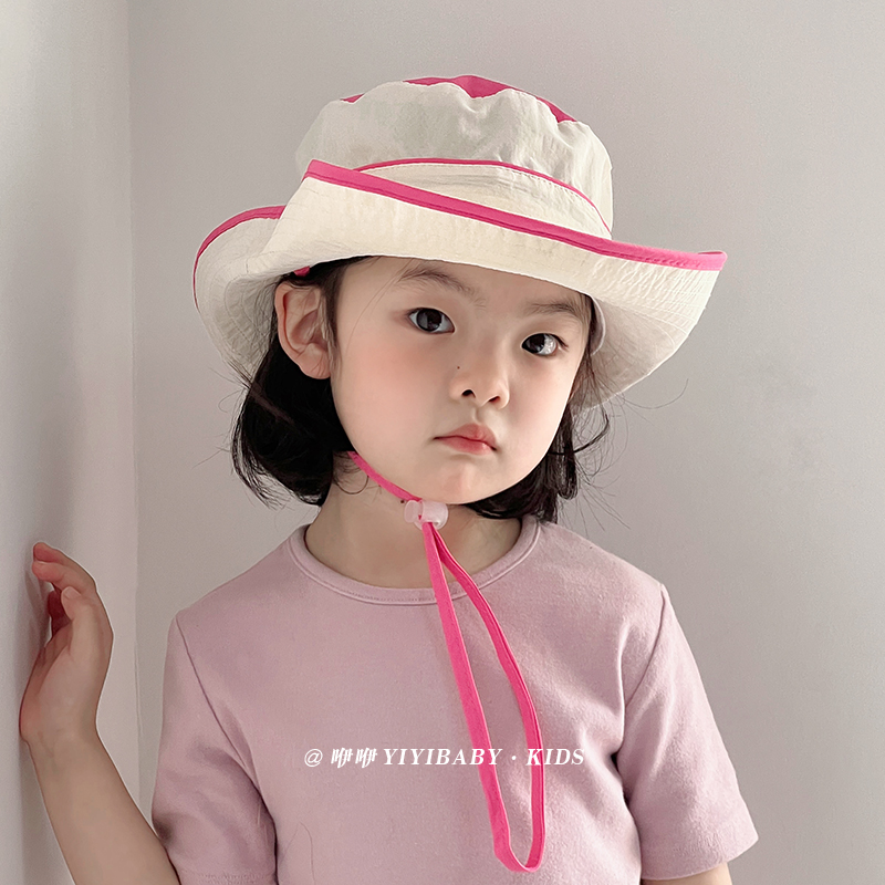 KK树儿童帽子夏季薄款速干男童拼色大檐女童户外出游防晒渔夫帽遮
