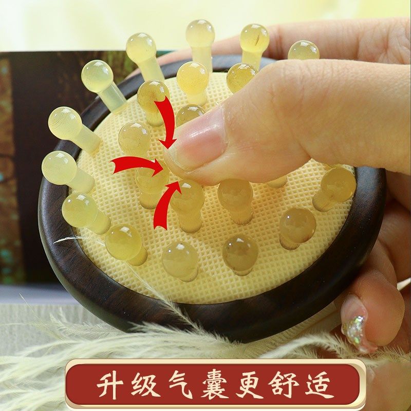 角缘牛角梳气囊梳按摩女家用卷发蓬松头皮发粗齿气垫排梳檀木梳子
