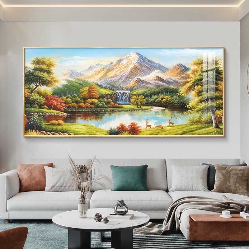 聚宝盆山水画靠山图客厅装饰画西墙聚财沙发背景墙挂画风景壁画