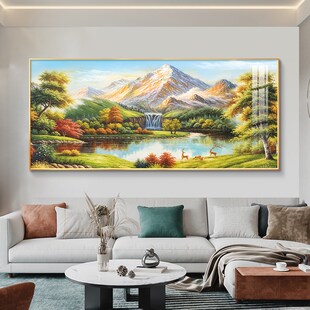聚宝盆山水画靠山图客厅装饰画西墙聚财沙发背景墙挂画风景壁画
