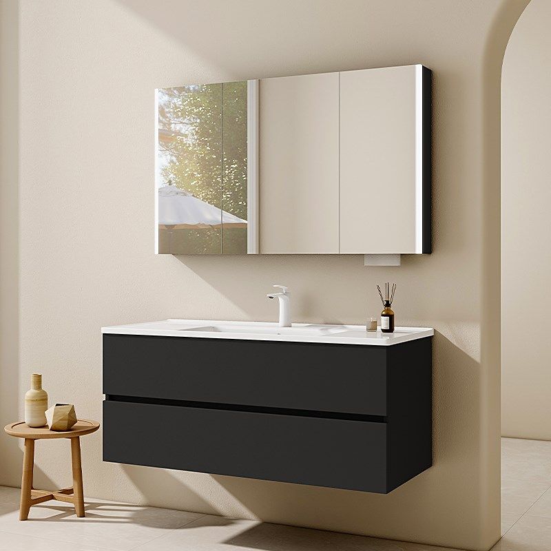 黑色烤漆橡胶木浴室柜陶瓷一体盆洗手盆柜洗手台洗漱台