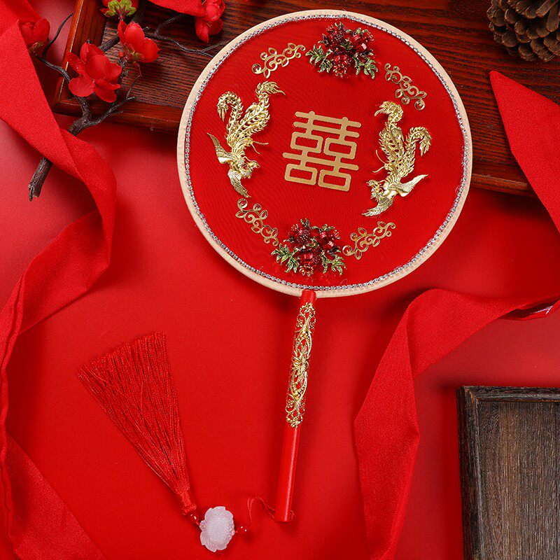 新娘团扇结婚面喜扇秀禾出嫁古风婚庆扇子婚扇材料包成品扇