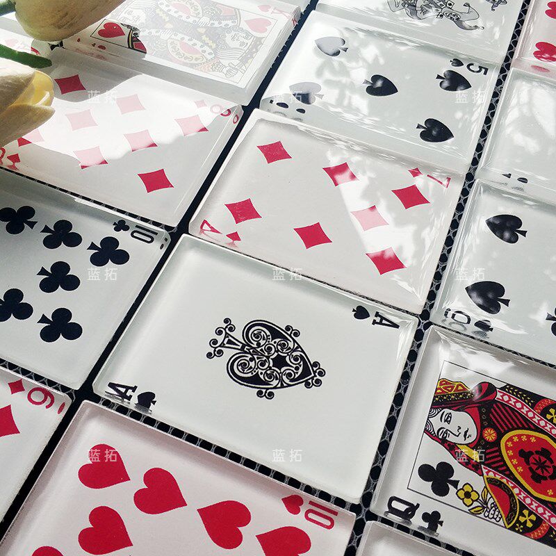 棋牌室仿扑牌水晶玻璃马赛娱乐室定制港式茶背景墙砖装饰