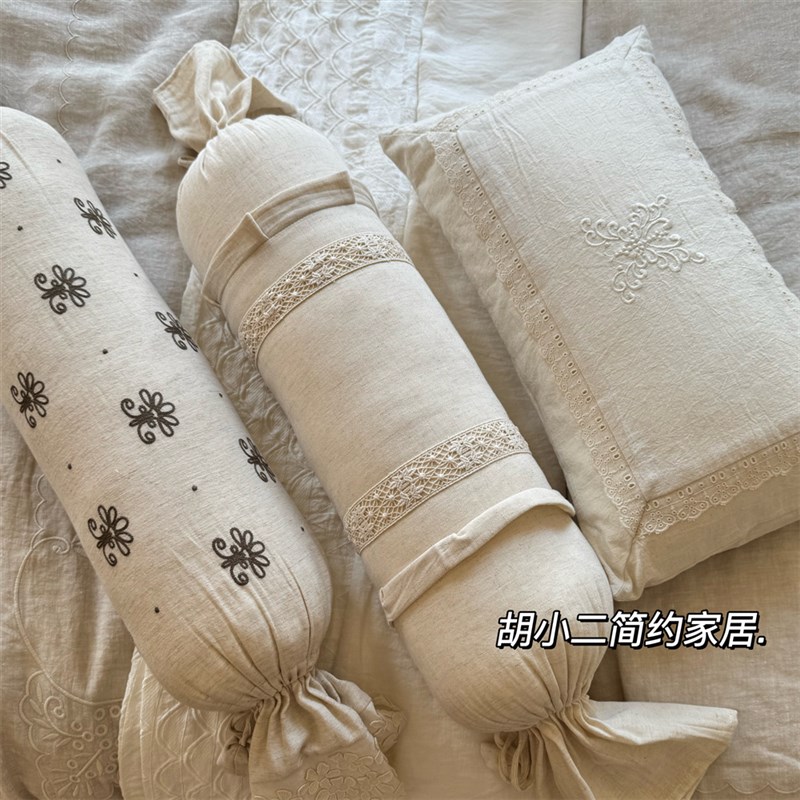 法式优雅覆古棉麻靠垫抱枕含芯卧室床品软装搭配糖果枕可拆卸腰枕