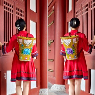 小竹篓少数民族风小背篓儿童非遗竹编纯手工舞台道具拍照铝饰刺绣