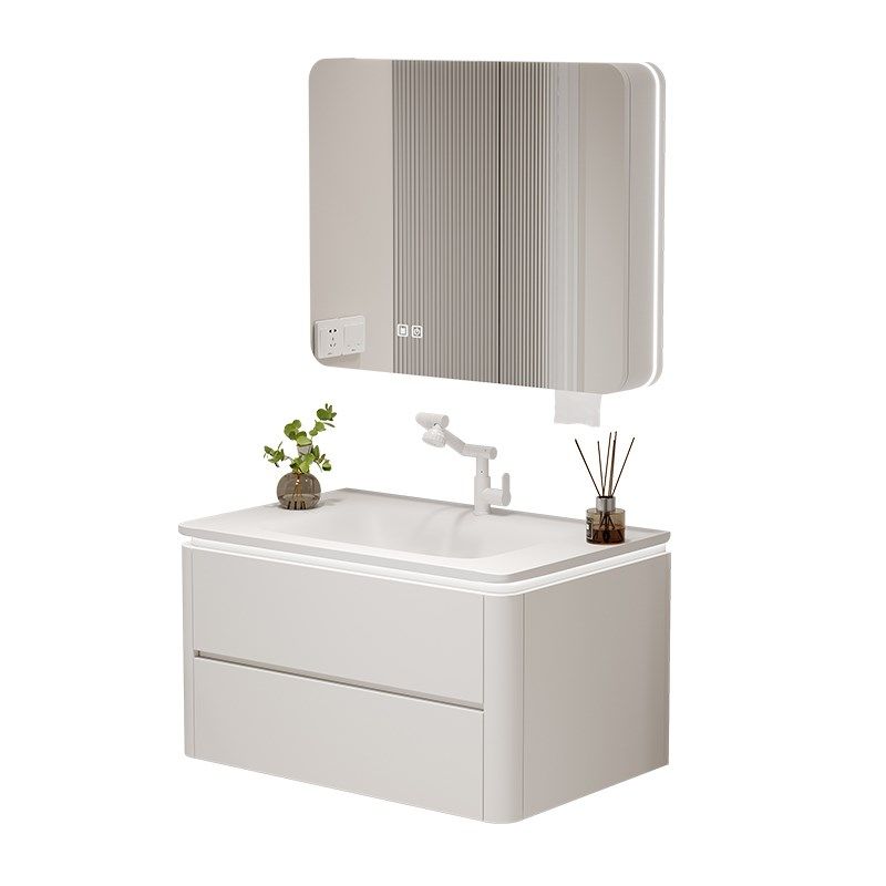 橡木烤漆浴室柜岩板热弯陶瓷一体盆奶油风洗漱台洗手池