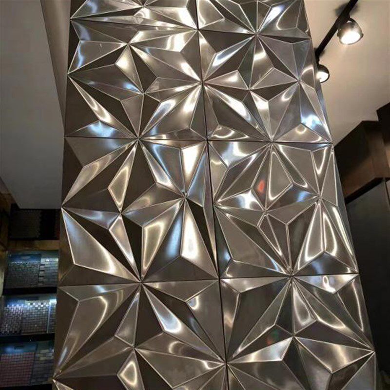 d立体菱形镜面金属马赛瓷砖吧台装饰背景墙凹凸墙