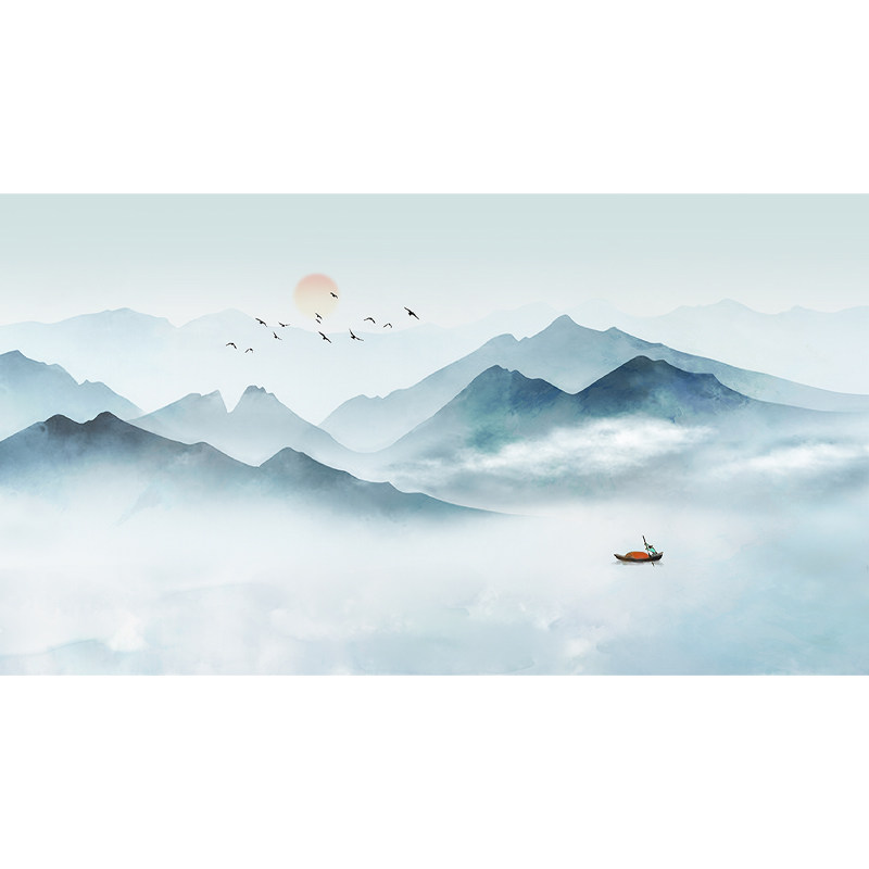 新山水无缝墙布卧室牀头壁布客厅沙发电视背景墙壁纸定制壁画