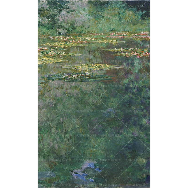法式少女油画写真莫奈园拍照背景布风景画睡莲拍照婚纱油画背景