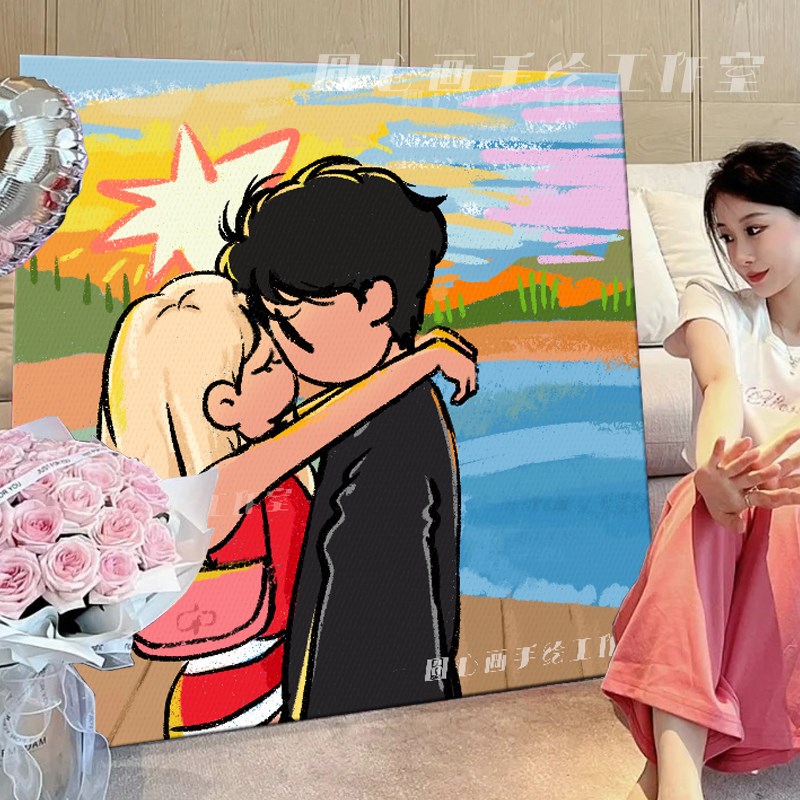 newmasus代画定制pq版转手绘头像情侣画像卡通漫画油画diy新婚礼