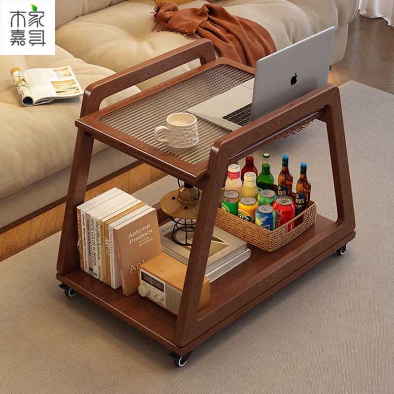 北欧橡胶木沙发边几带轮可移动角几玻璃侧边柜角柜小推车置物茶几,住宅家具,移动边几/推车,淘宝优惠券,粉丝福利购,淘宝优惠卷