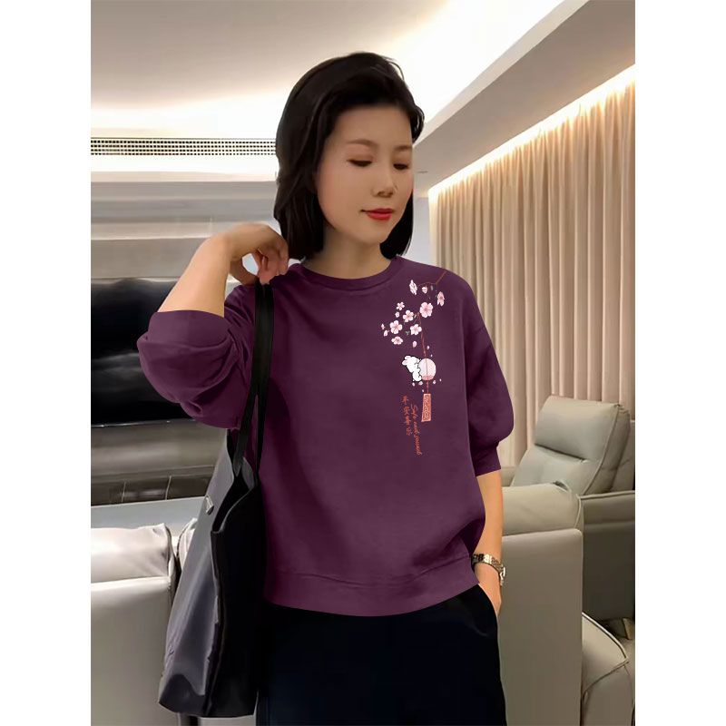 圆领纯棉印花新款卫衣女春秋季
