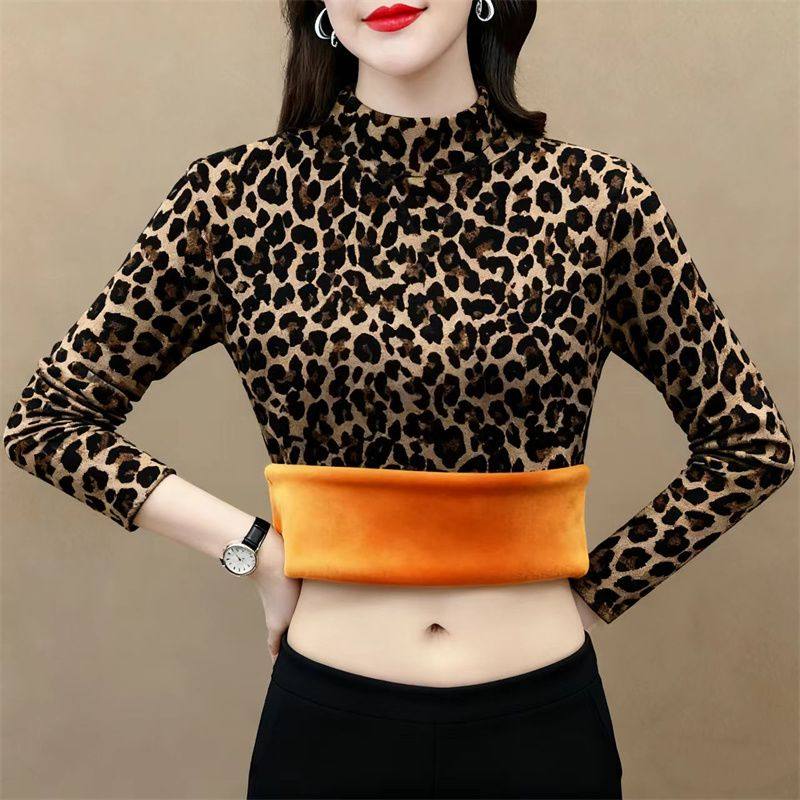 韩版大码加绒加厚打底衫女秋冬款圆领百搭休闲显瘦减龄气质上衣女