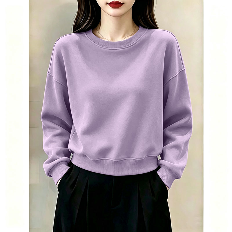 纯棉圆领长袖卫衣女2026年秋季圆领印花时尚简约小个子潮流上衣女