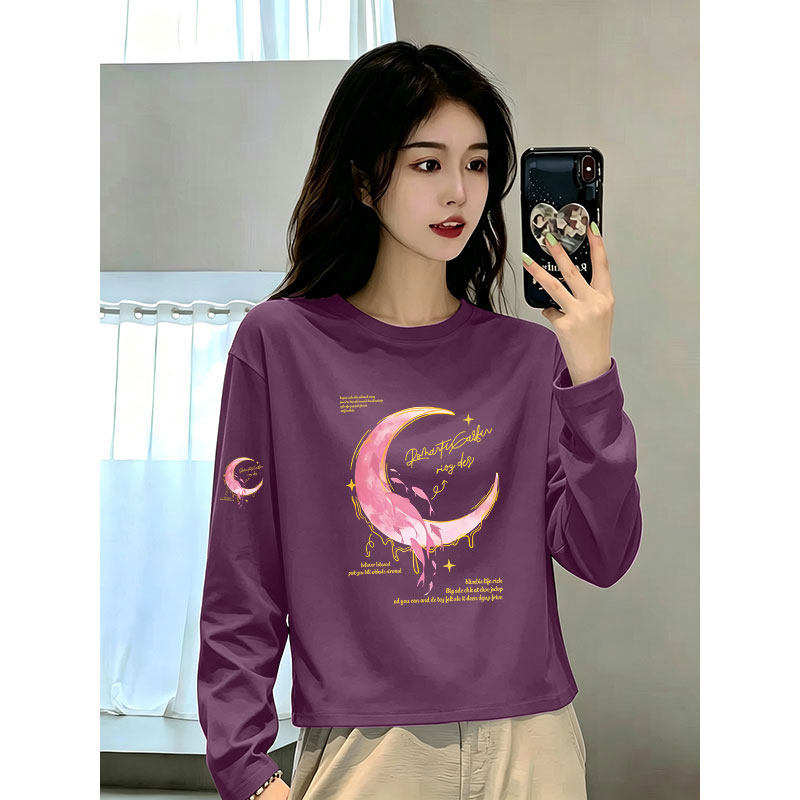 100%纯棉短款长袖T恤女百搭