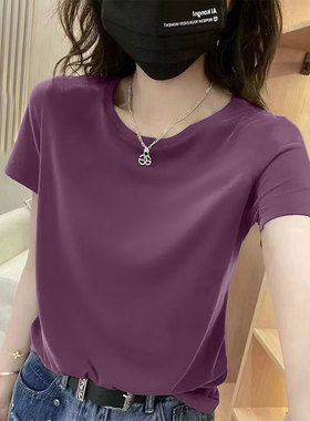 夏季时尚纯棉短袖t恤女韩版宽松ins圆领纯色休闲显瘦洋气女装上衣