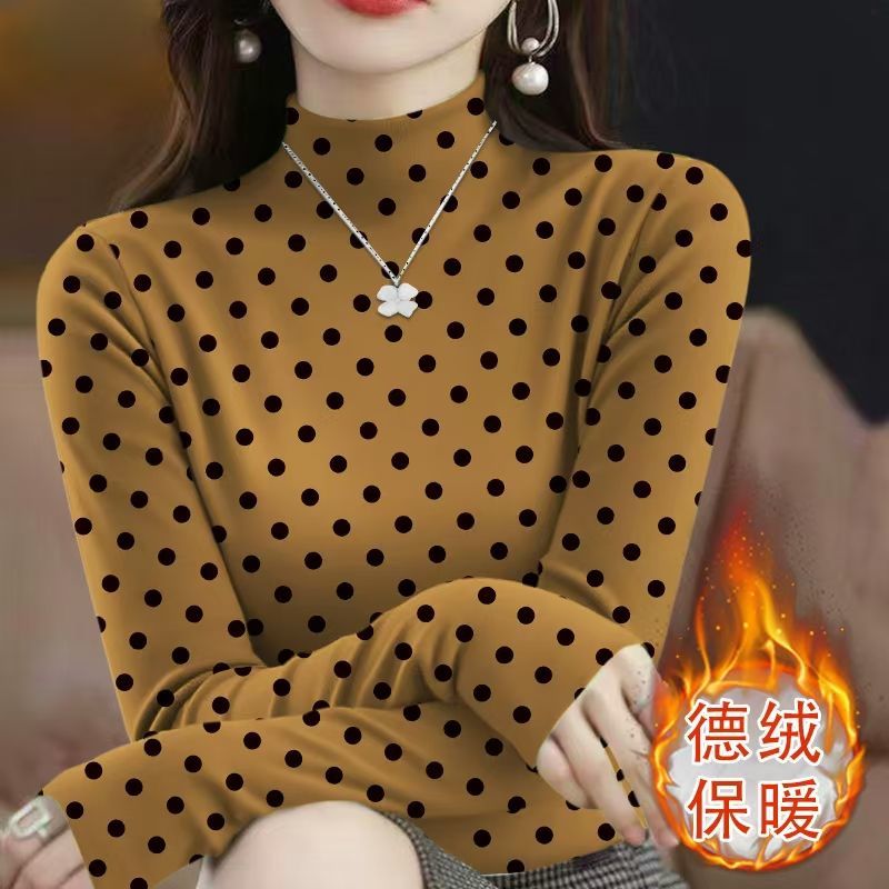 秋冬季气质印花德绒打底衫女