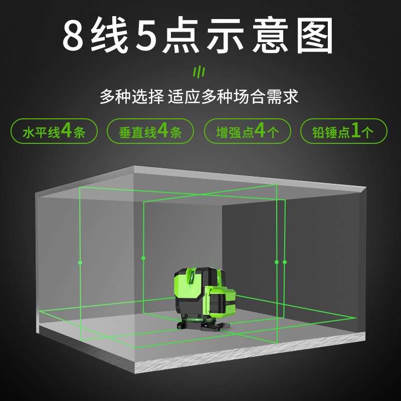 Huepar绘浦欧司朗LD绿光激光水平仪贴地仪5线8线毫米级红外线安平