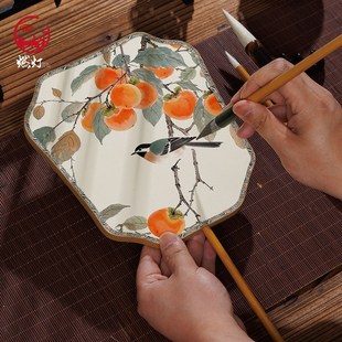 燃灯面熟娟宫扇古风手绘工笔画小楷扇子空白团扇长工艺扇礼品