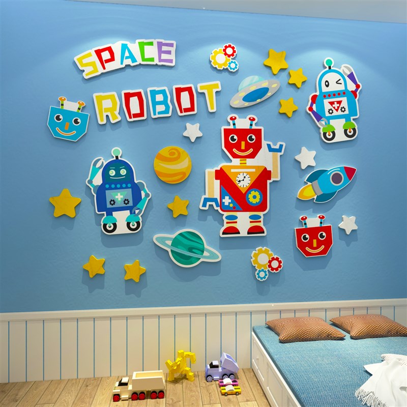 机器人墙面贴纸教室布置幼儿园科学实验装饰程式设计科技题文化环