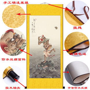 魁星点斗堂屋中堂三联画 客厅书房玄关装饰挂画 卷轴丝绸画