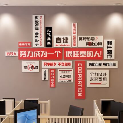 公司企业文化墙装饰办公室背景团队员工励志激励立体墙贴画