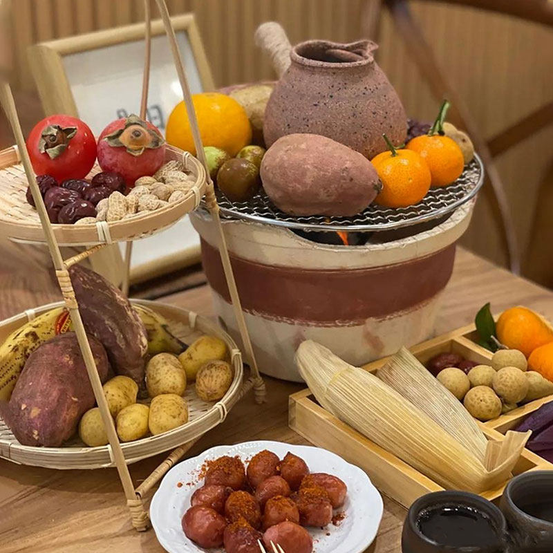 围炉煮茶果盘点心盘茶点盘竹九宫格零食盘藤编盘干果盘木格盘