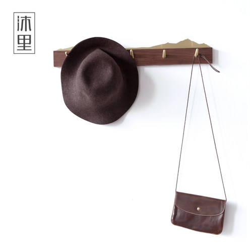 沐里观山挂衣架客厅墙后壁挂衣帽架黄铜实木挂衣钩