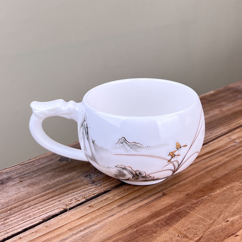 品茗杯羊脂玉泡杯带防烫单杯茶盏功夫茶具