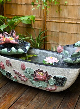 创意大型高端假山流水喷泉水景鱼池摆件室内庭院玄关树脂造景装饰
