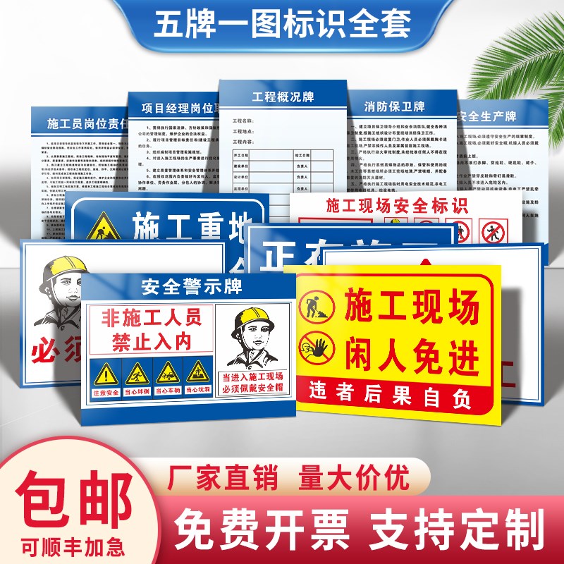 建筑五牌一图工地安全标识牌围挡施工警示牌八大员岗位安全职责牌