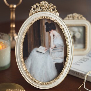 法式复古画框相框白色做旧雕树脂画框桌面金边装饰小相框